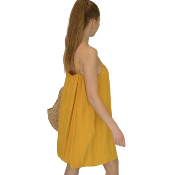Mustard Yellow Crochet Halter Mini Dress – Boho Summer Beach Dress - Picture 3 of 4